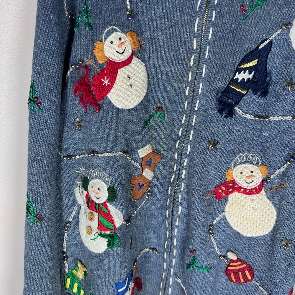 Blue Cardigan Snowman Women's Holiday Christmas Sweater Size 3X - Picture 3 of 6